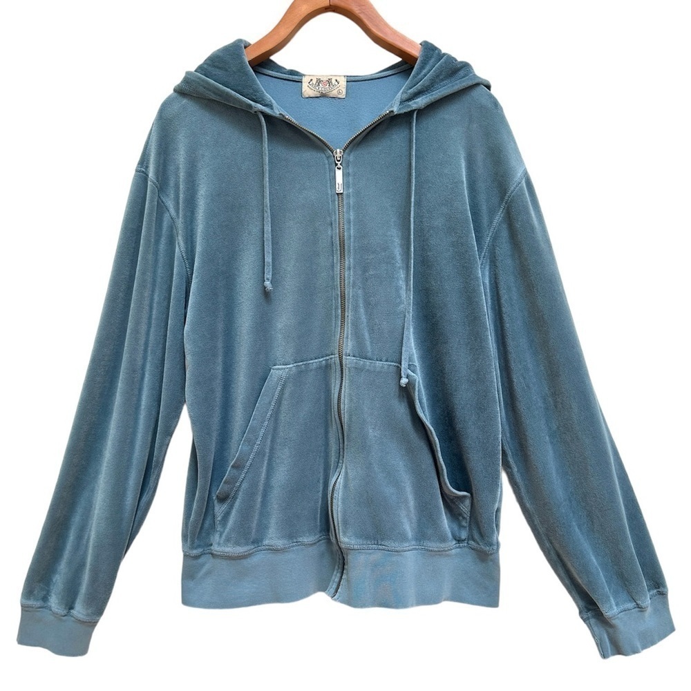 Juicy Couture Y2K Men’s Velour Zip Up Blue Sweatshirt, Size Large